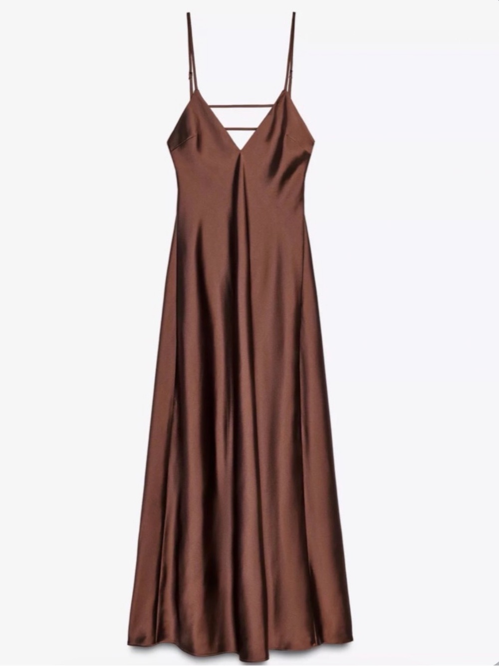Zara Brown Satin Strappy Slip Dress